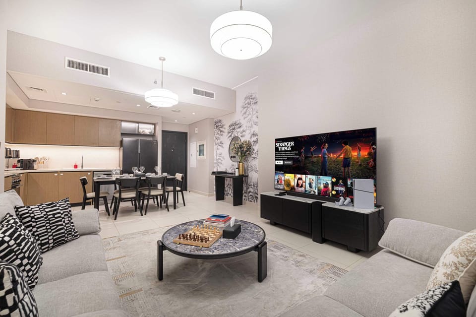 Modern living room with entertainment-ready smart TV
