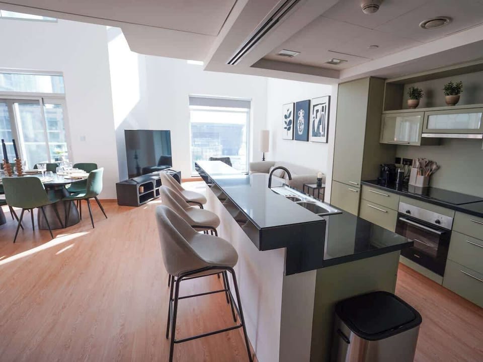 A perfect blend of style and practicality! Our kitchen features modern appliances, generous counter space, and tools to make cooking, baking, or simply reheating a delightfully easy experience