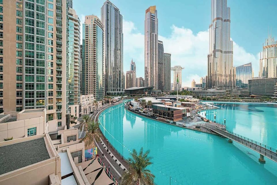 A serene city escape with Dubai Fountain and iconic Burj Khalifa