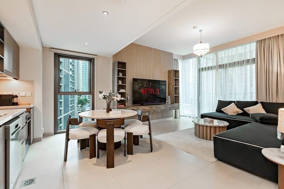 Stylish dining table in an open-layout space