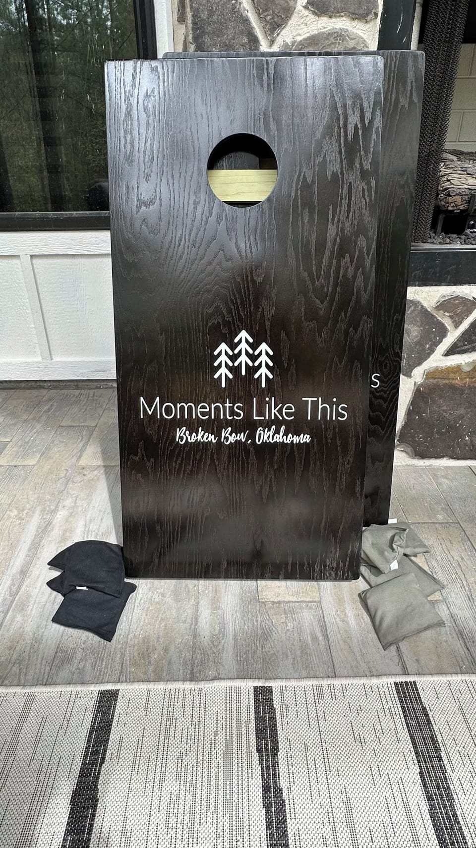 Corn hole game available for guests to play