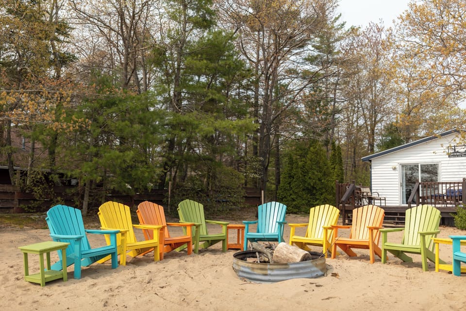 Large firepit- seating for 12 right on the beach. 