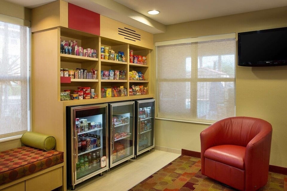 Browse the convenient snack market for late-night cravings.