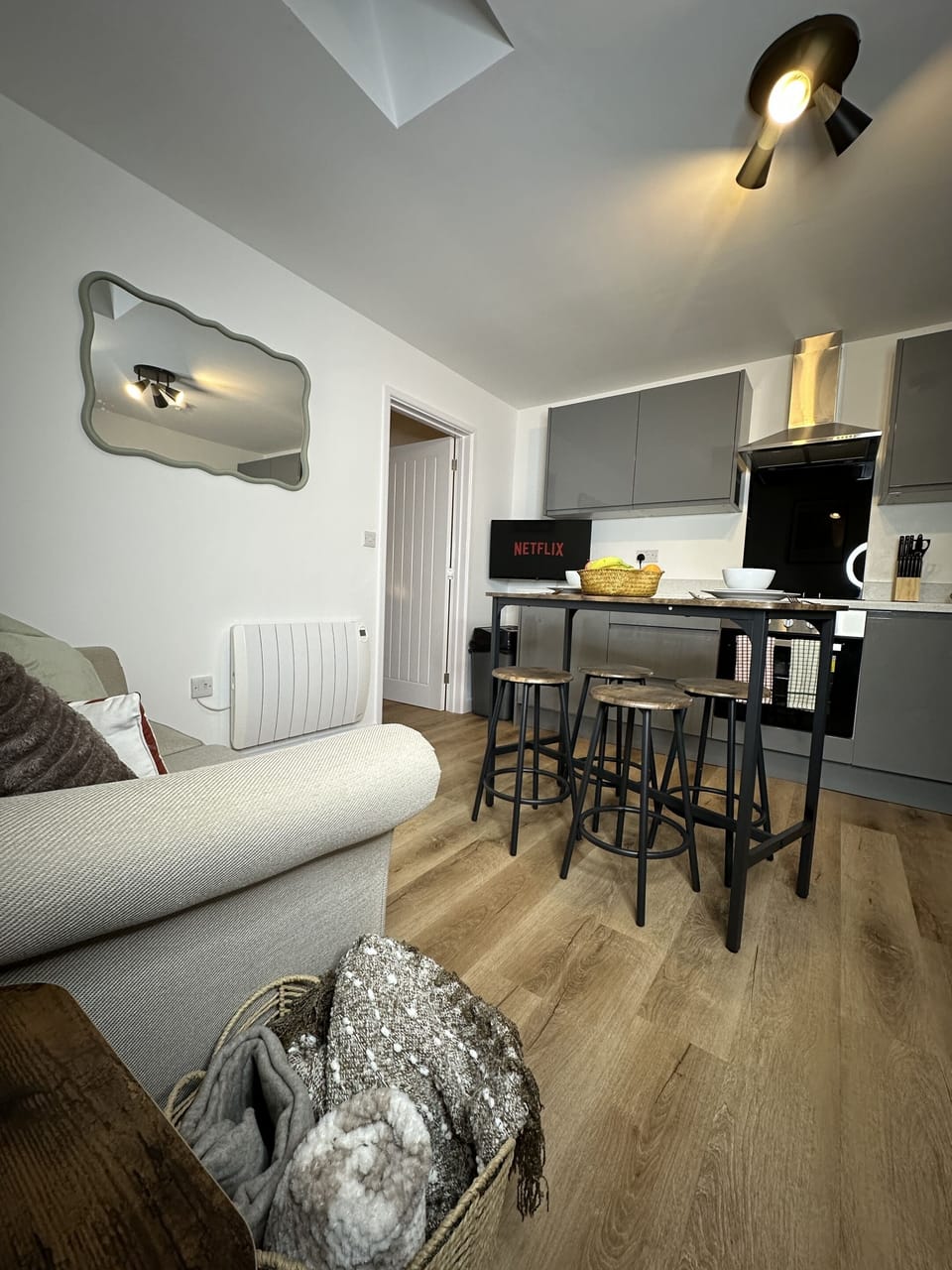 Open-plan Kitchen living area with smart TV