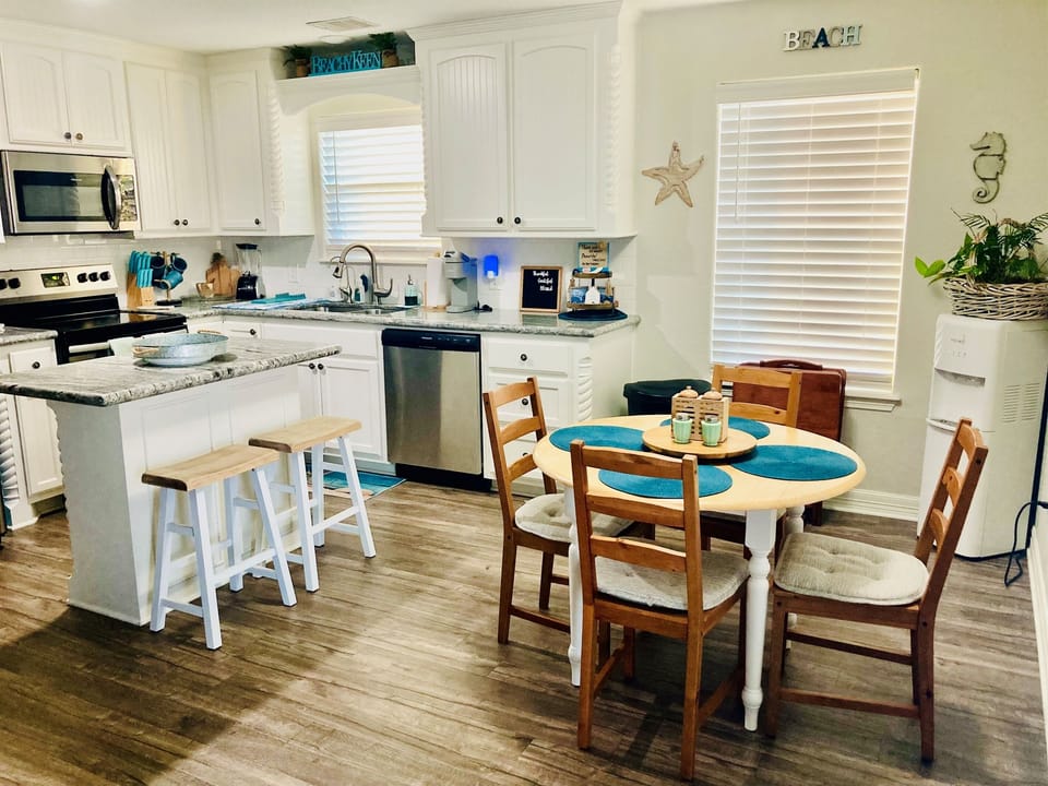 Dining table and kitchen