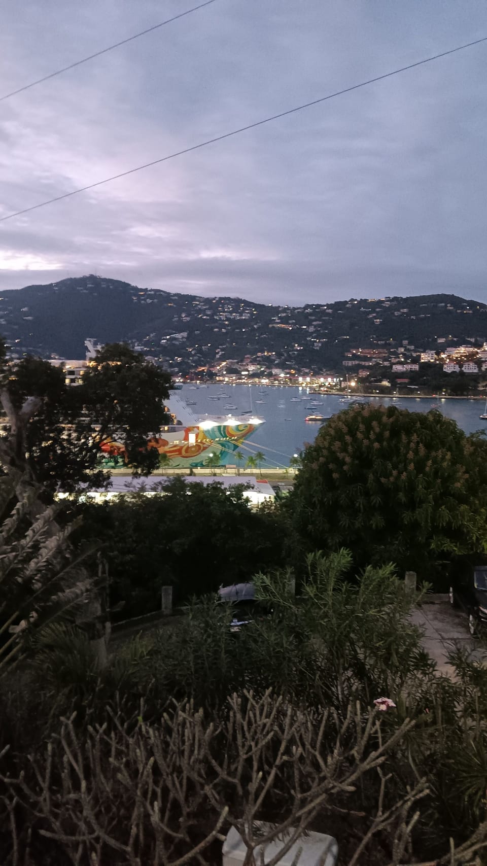 Evening view of Charlotte Amalie Harbor.