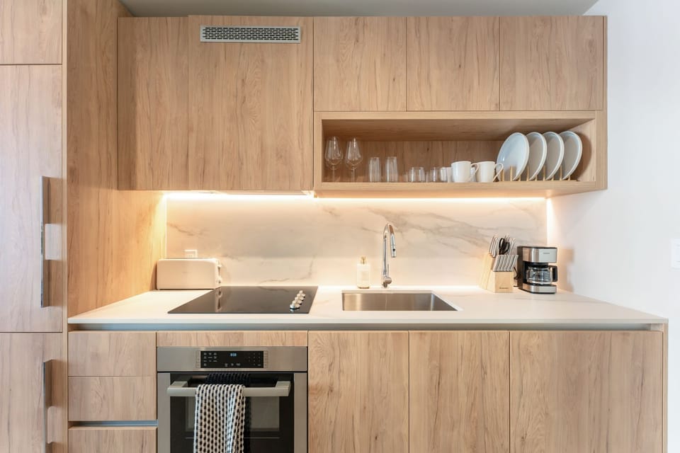 Modern kitchen with integrated appliances.
