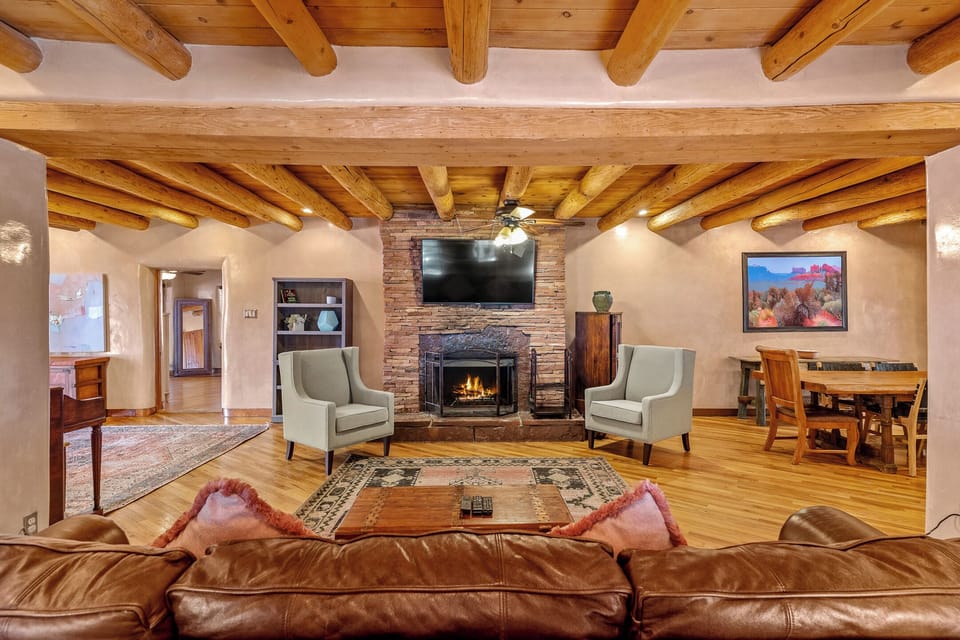 Cozy living room with new queen pull out sofa bed (not pictured)