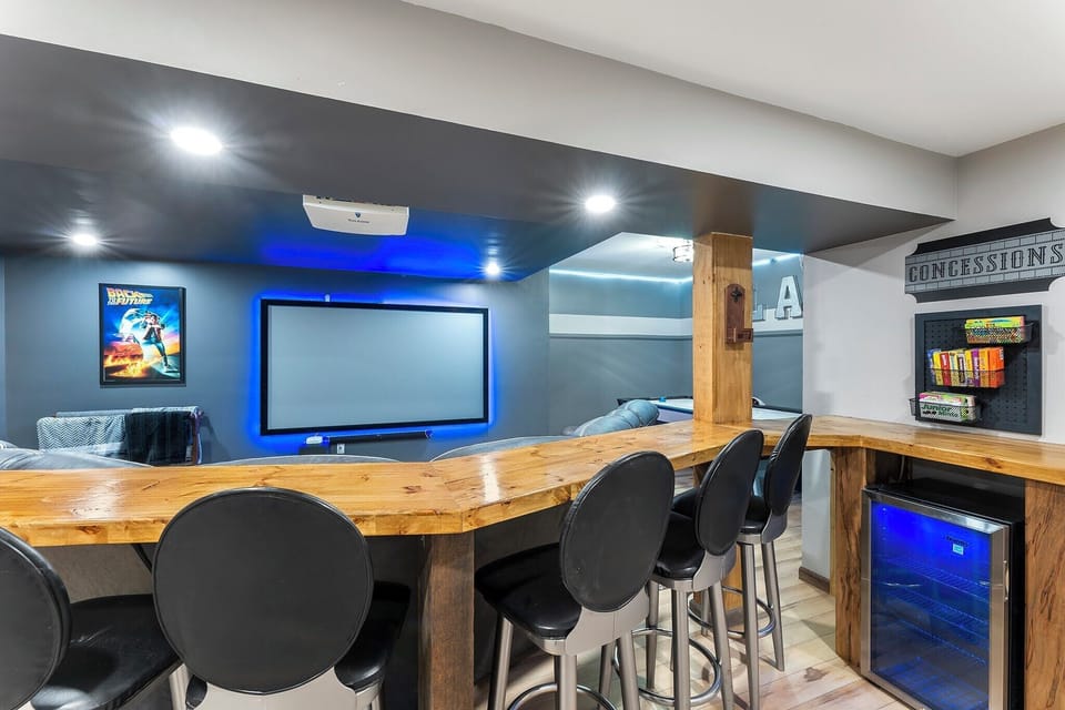 Theater seating and small fridge