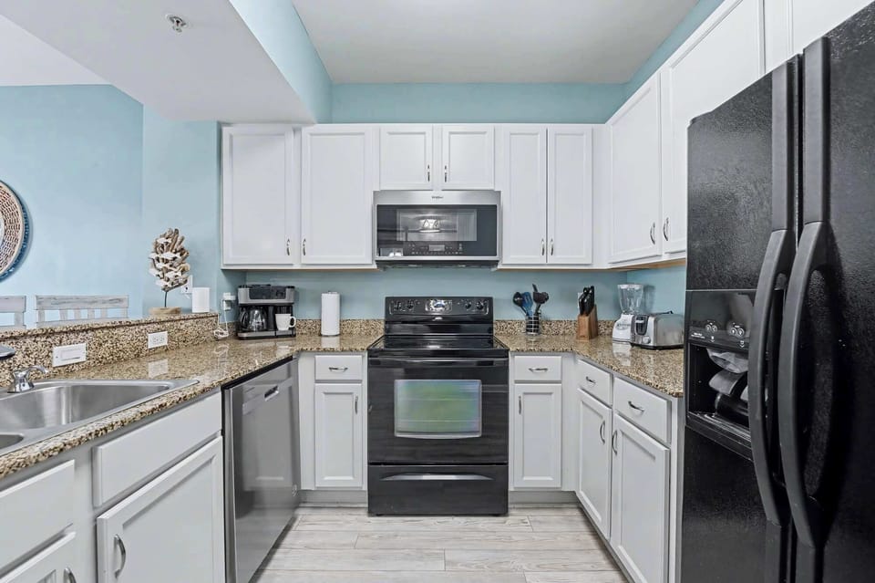 A fully stocked kitchen awaits