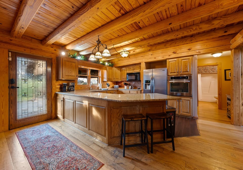 Kitchen with seating for two.