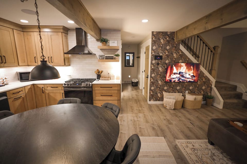 Kitchen and living area is perfect for entertainment and game night.
