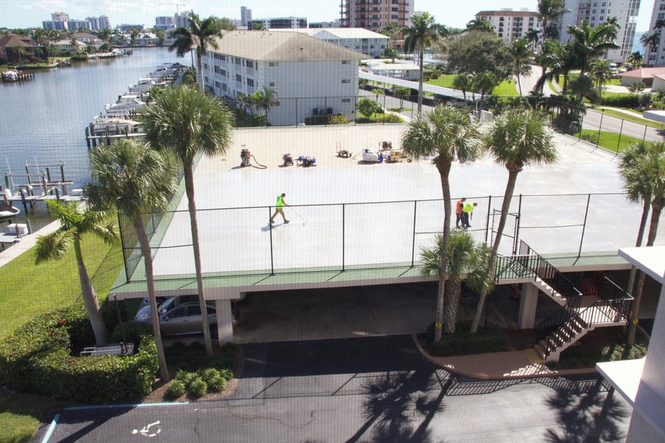 Pickleball/Tennis court above covered garage