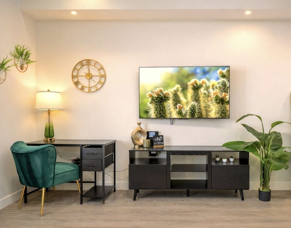 Relax in the spacious living room or catch up on work at the dedicated workspace.