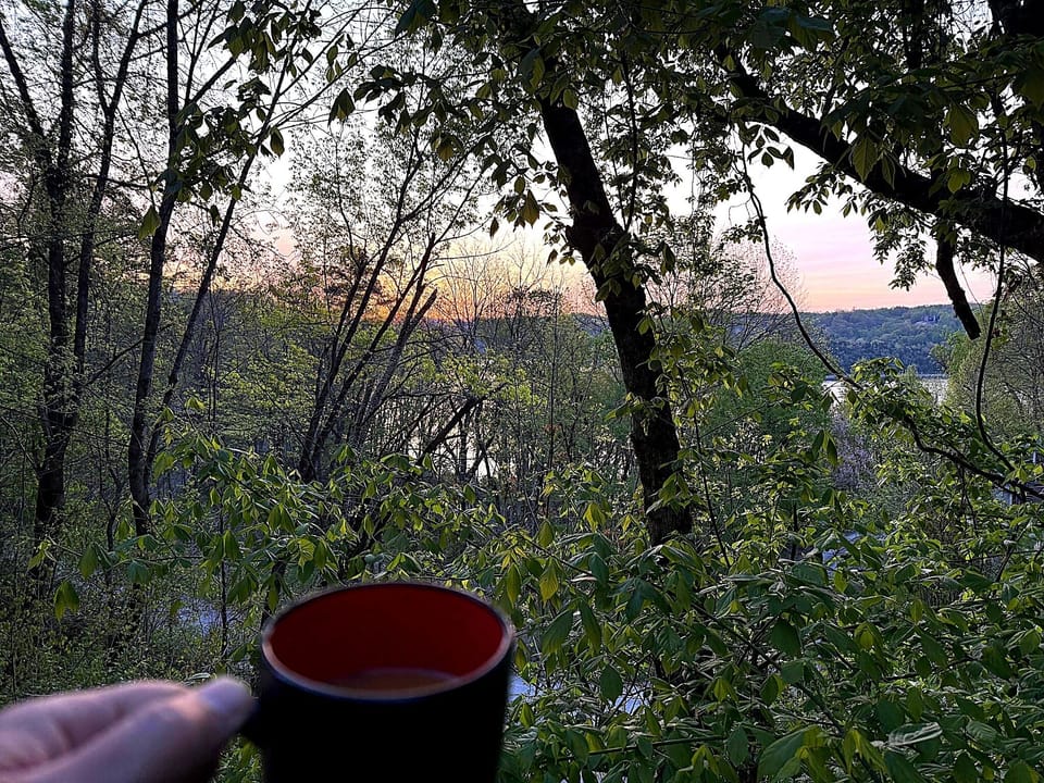 Enjoy morning coffee on the spacious wrap-around deck.