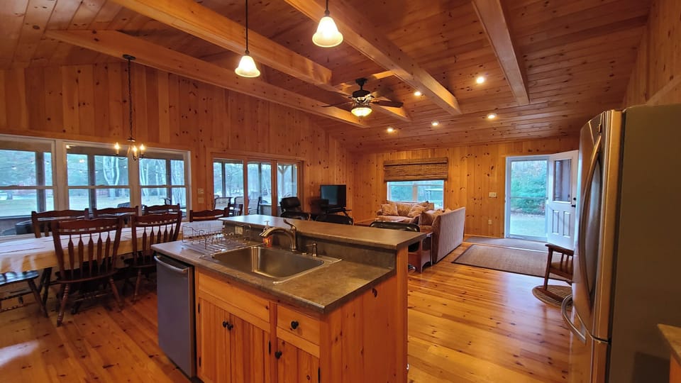 Cabin great room from kitchen area