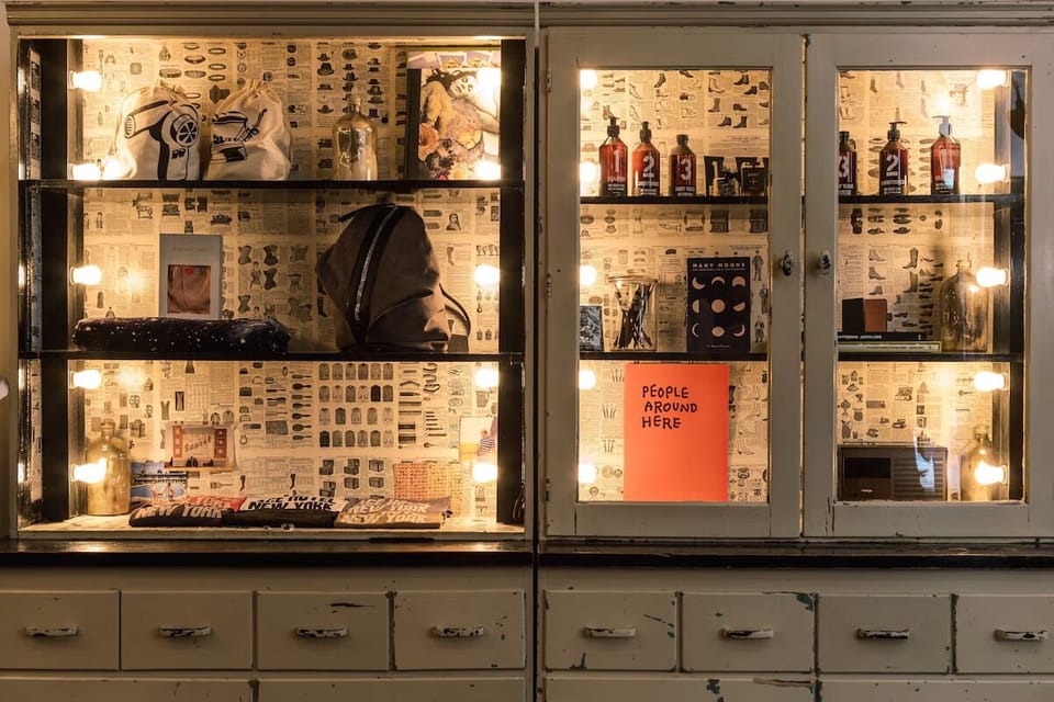 Discover quirky displays and local treasures in a curated cabinet.