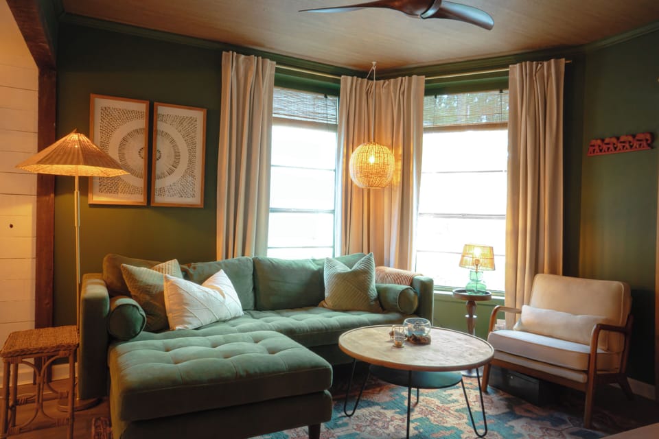 Enjoy your favorite movie in this cozy living room.