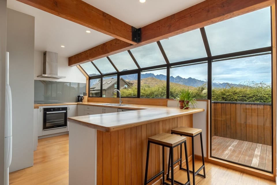 Full kitchen with character and a view