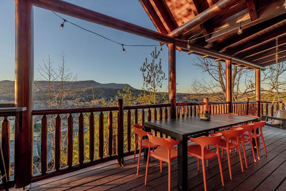 Gather around your mountain-view dining table as warm string lights create the perfect ambiance for unforgettable meals together.