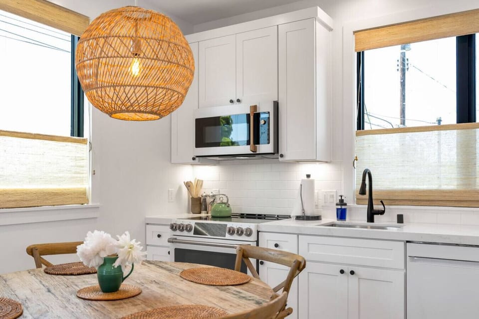 Fresh, spotless kitchen designed for everyday cooking or extended stays with ease