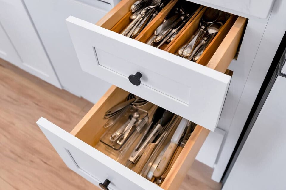 Fresh, spotless kitchen designed for everyday cooking or extended stays with ease