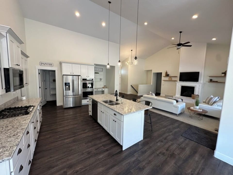Open kitchen and living area