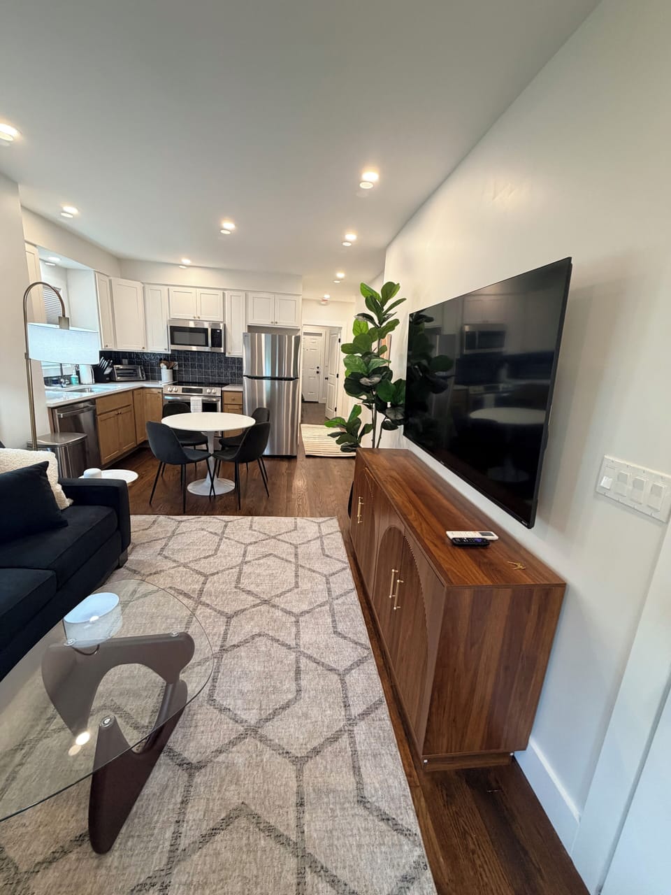 Looking down length of apartment
