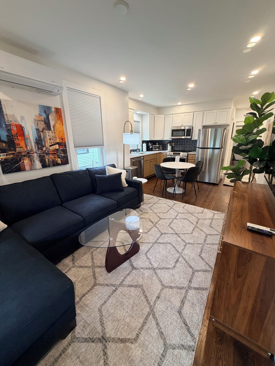 Looking from living space into kitchen