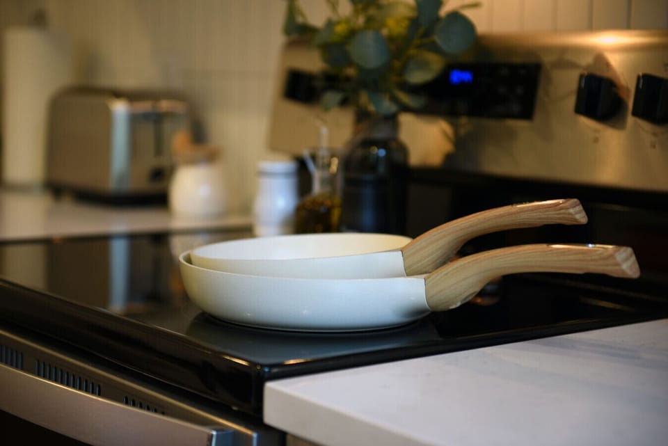 Cooking pans on the stove top.