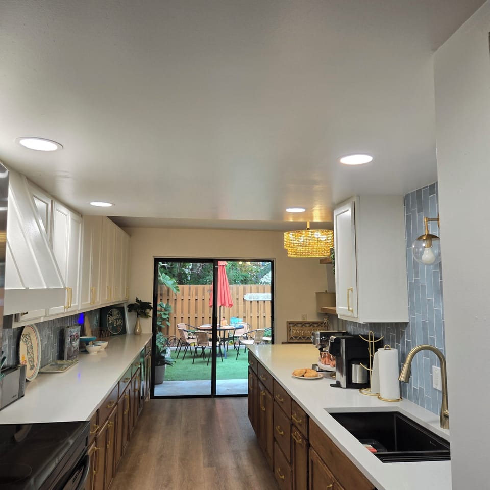 Kitchen opens to back yard