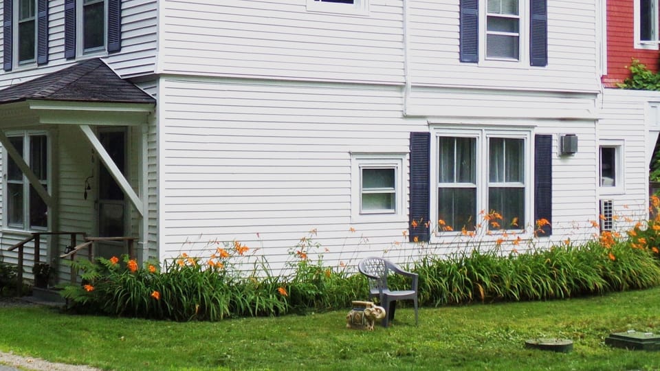 Exterior, with summer flowers