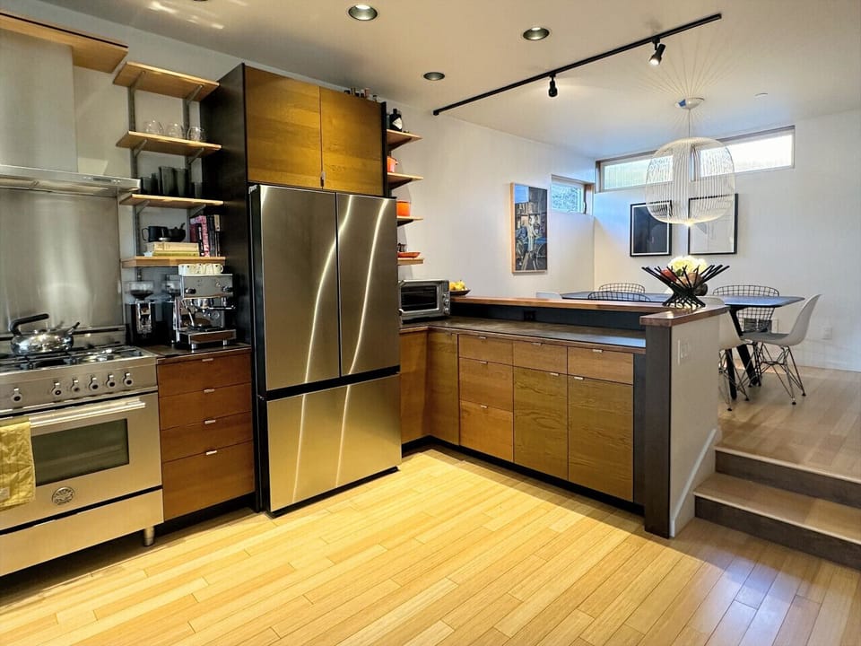 Kitchen leads to dining area