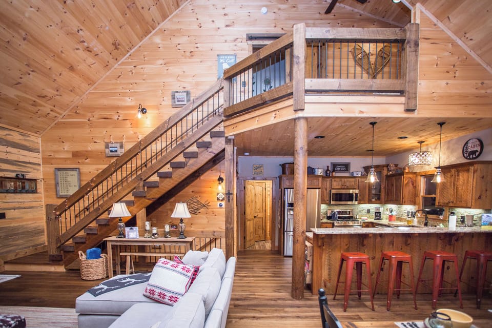 The open floor plan extends views beyond just the main level to the MBR, loft.