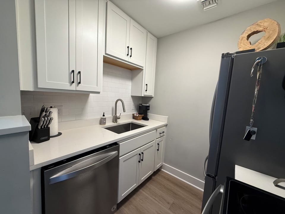 Fully stocked kitchen with dishware, utensils & Keurig coffee maker