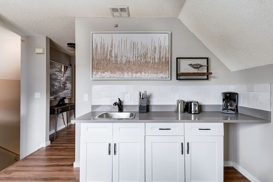 Kitchen space with cooking essentials and mountain view