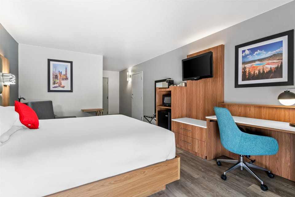 Enjoy a roomy layout with desk space and easy storage.