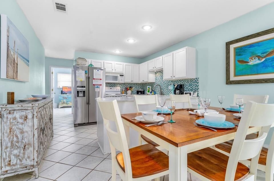 Dining area looking into kitchen