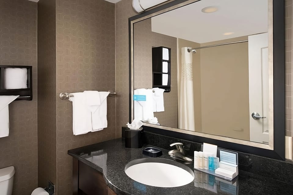 Start the day with plenty of counter space and fresh towels.