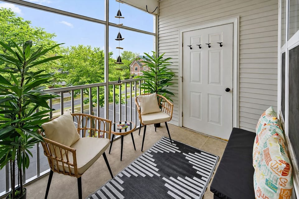Private balcony with seating for 4 - 5 with no neighboring views