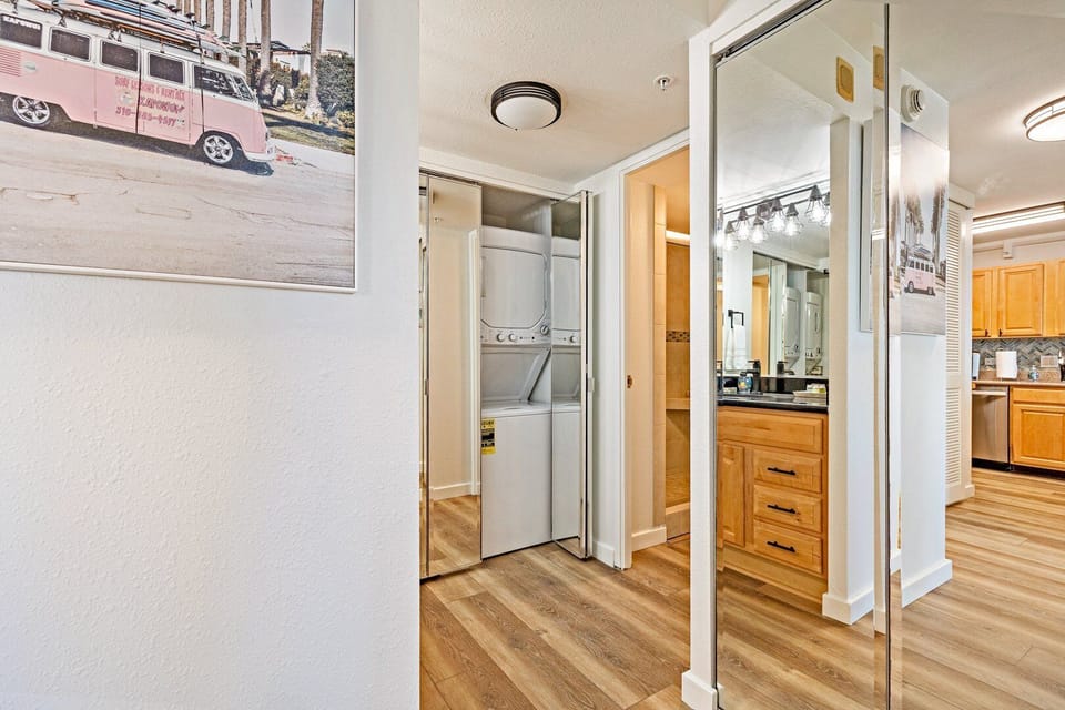 Convenient in-unit laundry with stacked washer and dryer—perfect for extended stays