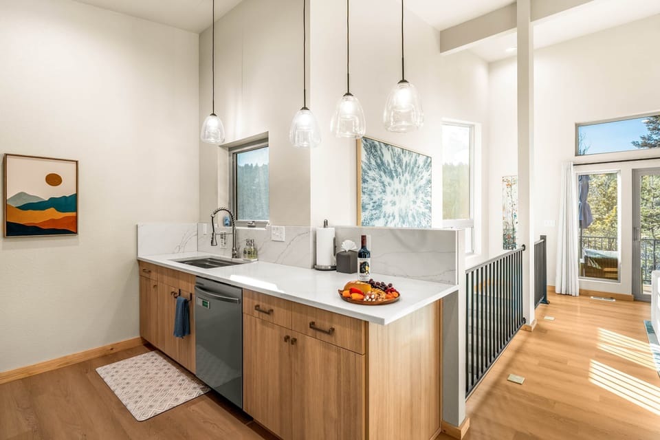 The kitchen is fully stocked with everything you'll need to dine in.
