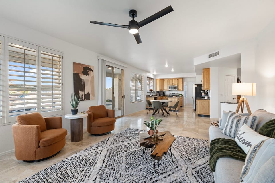 Family room with view into kitchen