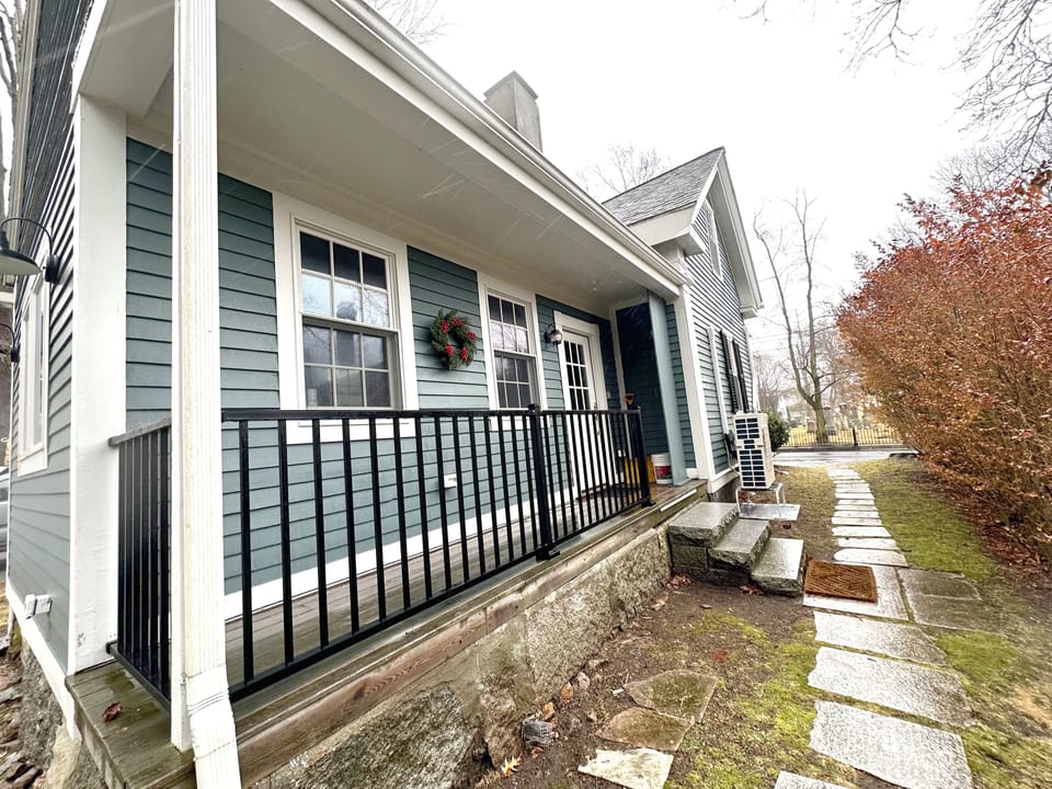 This side porch is opposite the driveway side of the home