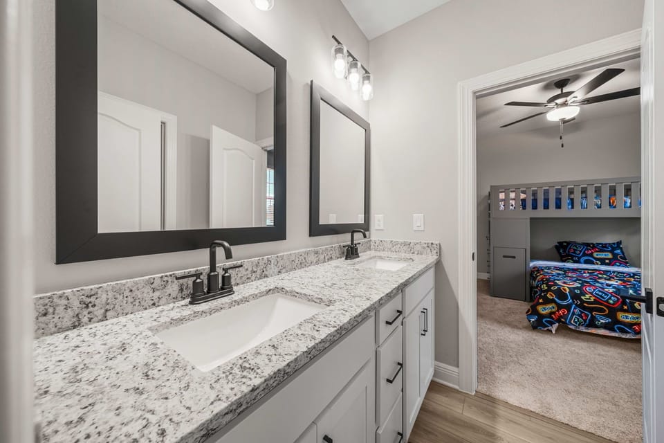 Double vanities so your kids can have personal space while sharing!