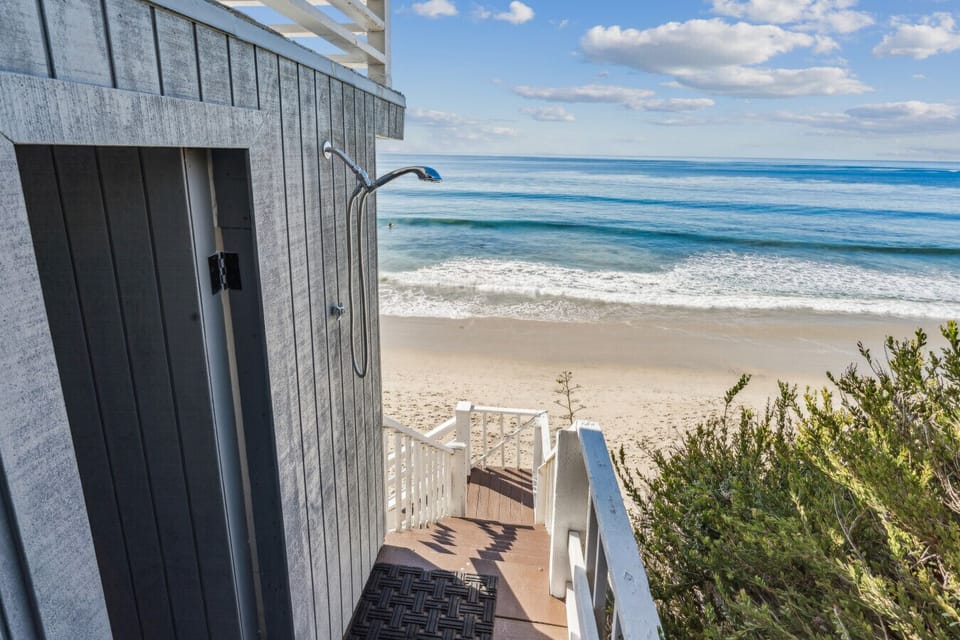 Outdoor shower for rinsing off after a day at the beach.