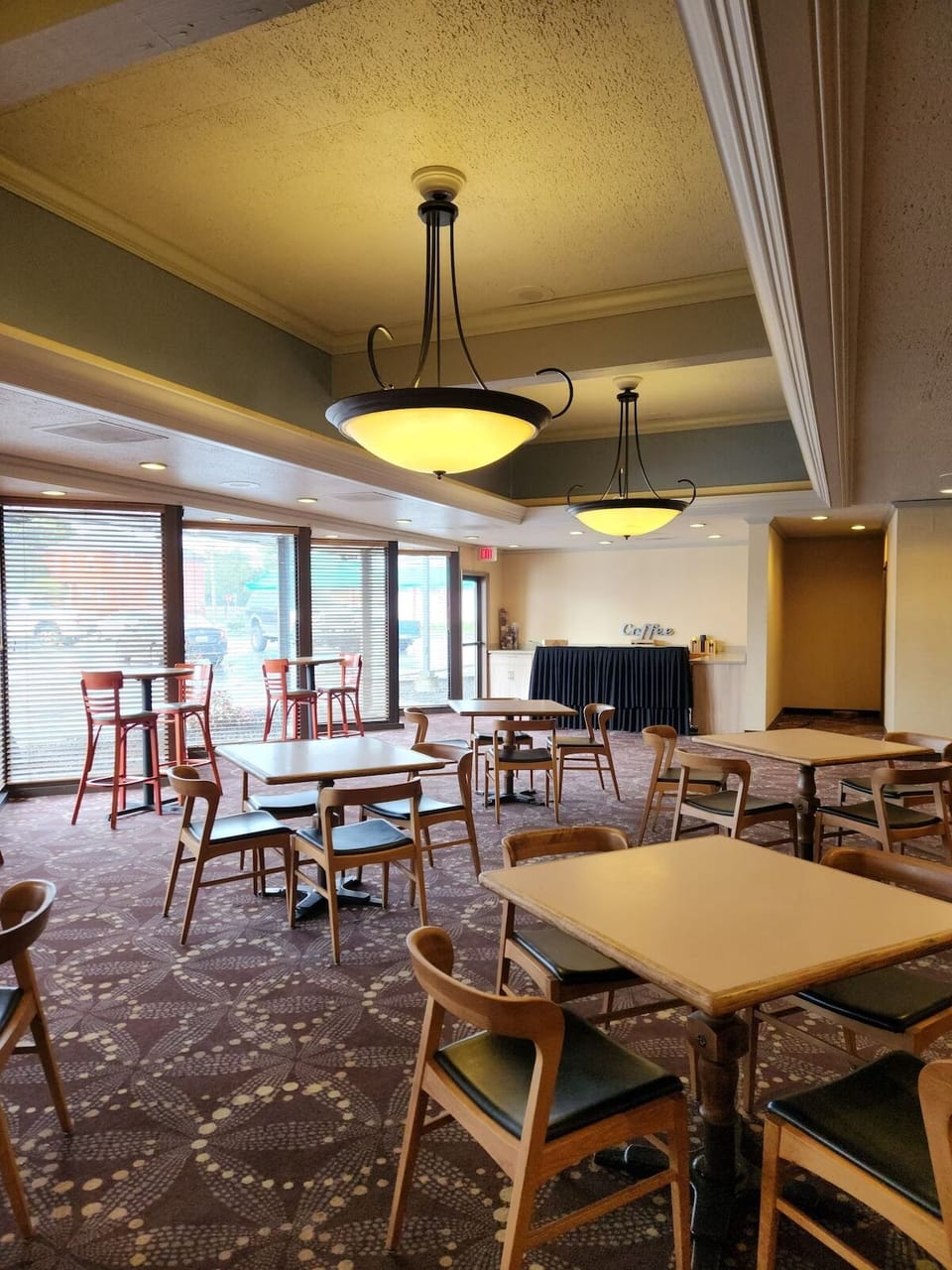 Start your morning with coffee in this relaxed dining space.