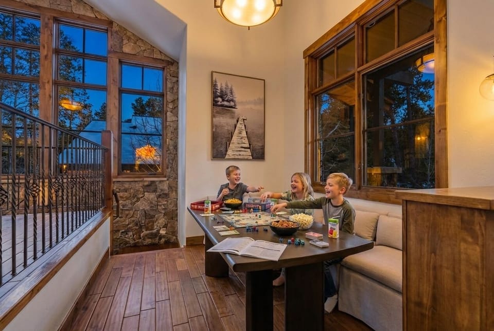 Game Night Spaces -
Multiple cozy areas designed for connection, whether it's cards at the table, a movie on the sofa, or a relaxed evening catch-up.