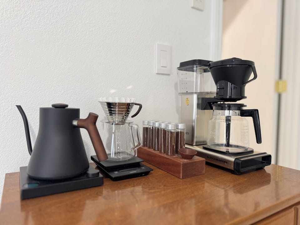 Specialty coffee bar and wall mounted bike storage. Fuel up and hit the trails!