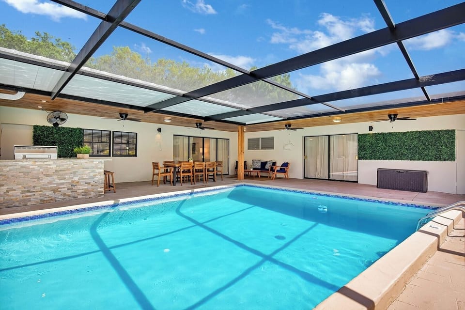 Screened pool to keep bugs away while you enjoy the water. 